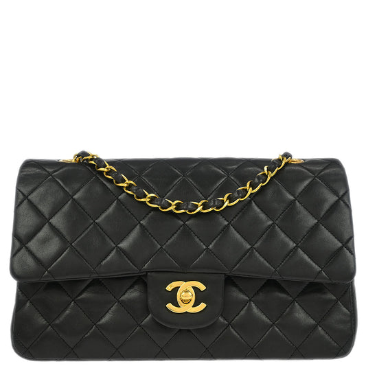 Chanel 1994-1996 Black Lambskin Medium Classic Double Flap Shoulder Bag