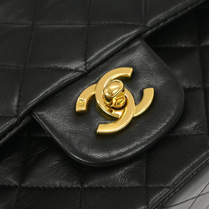 Chanel 1994-1996 Black Lambskin Medium Classic Double Flap Shoulder Bag