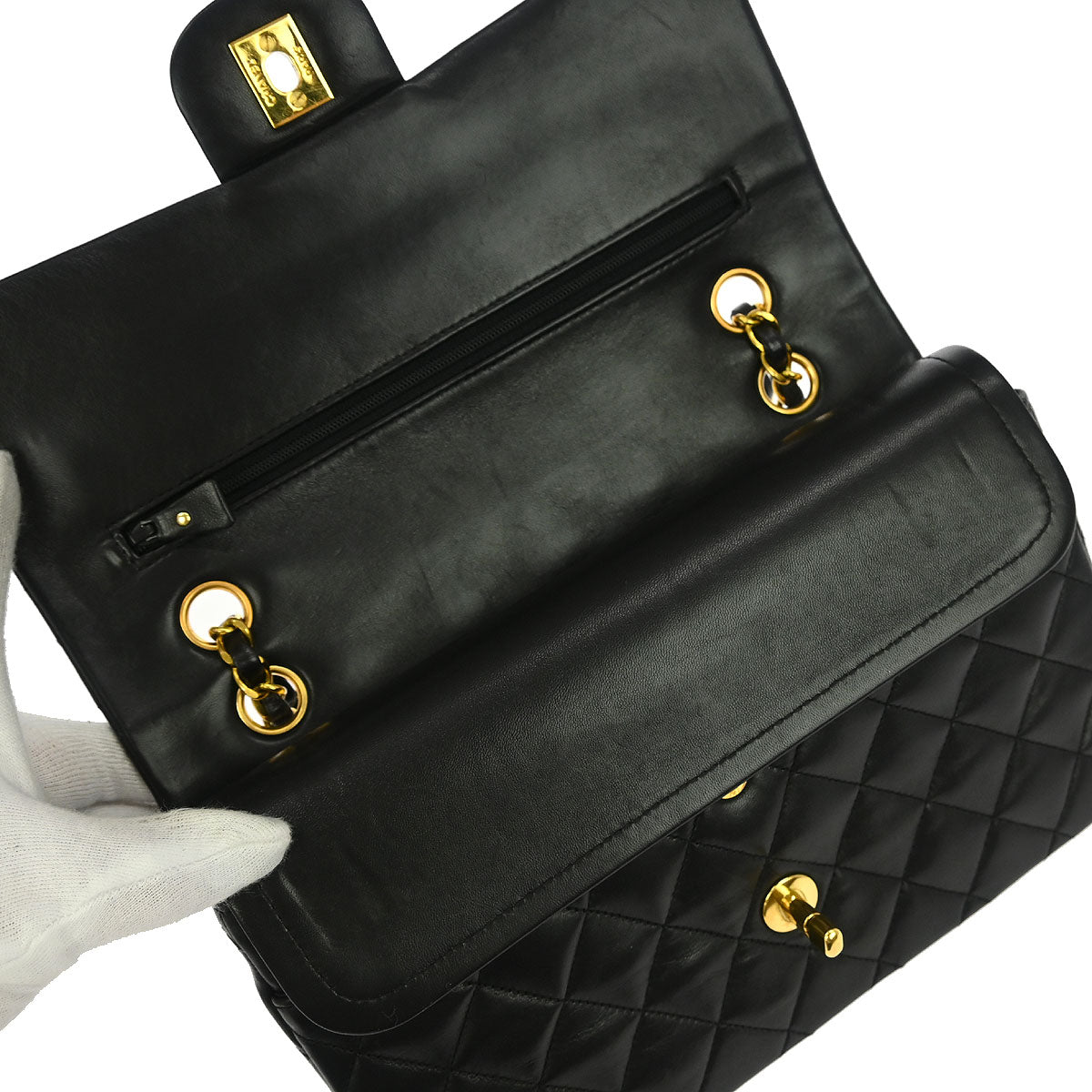 Chanel 1994-1996 Black Lambskin Medium Classic Double Flap Shoulder Bag