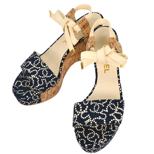 Chanel * Navy Sandals Shoes #38