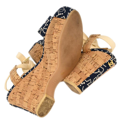 Chanel * Navy Sandals Shoes #38