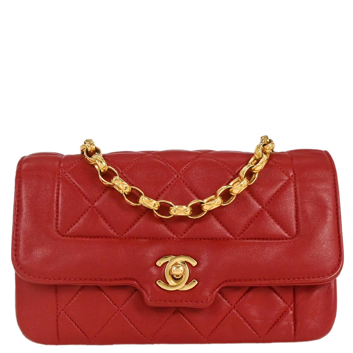 Chanel Red Lambskin Shoulder Bag