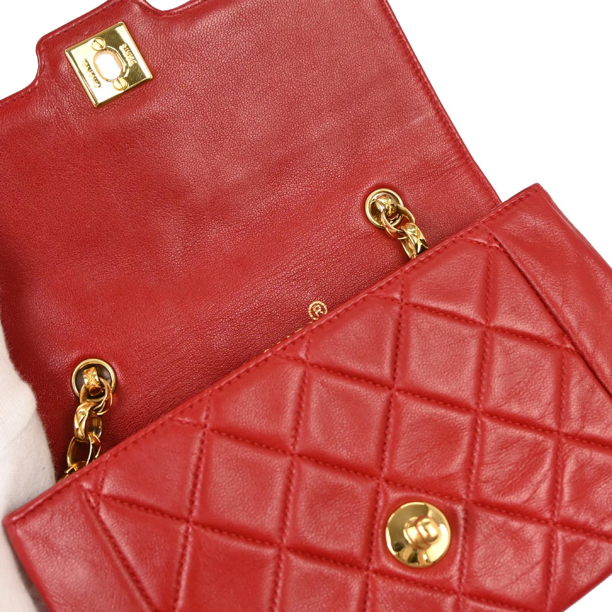 Chanel Red Lambskin Shoulder Bag