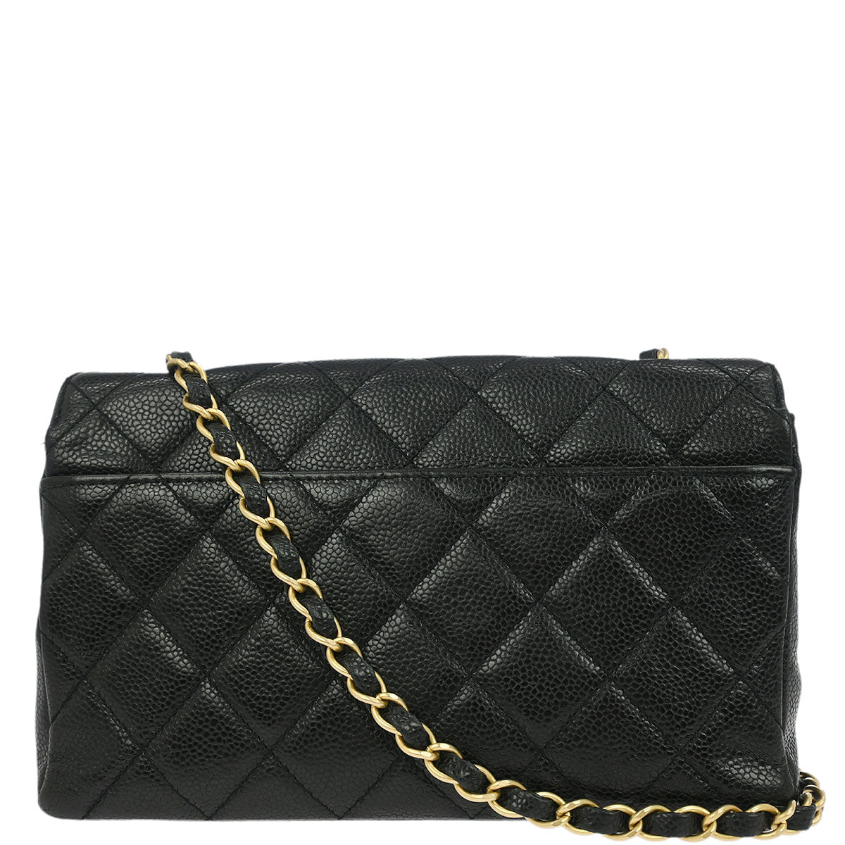 Chanel Black Caviar Wood Straight Flap Shoulder Bag