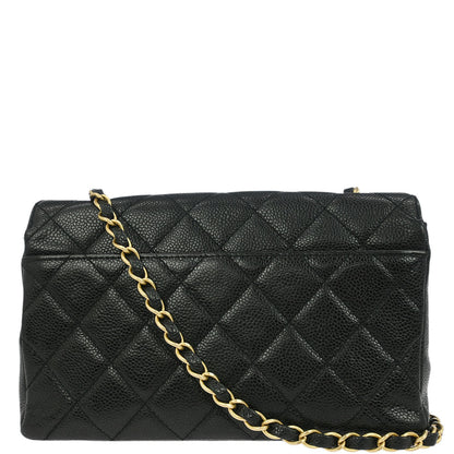 Chanel Black Caviar Wood Straight Flap Shoulder Bag