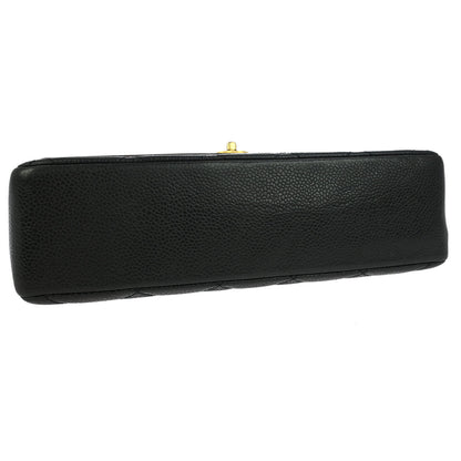 Chanel Black Caviar Wood Straight Flap Shoulder Bag