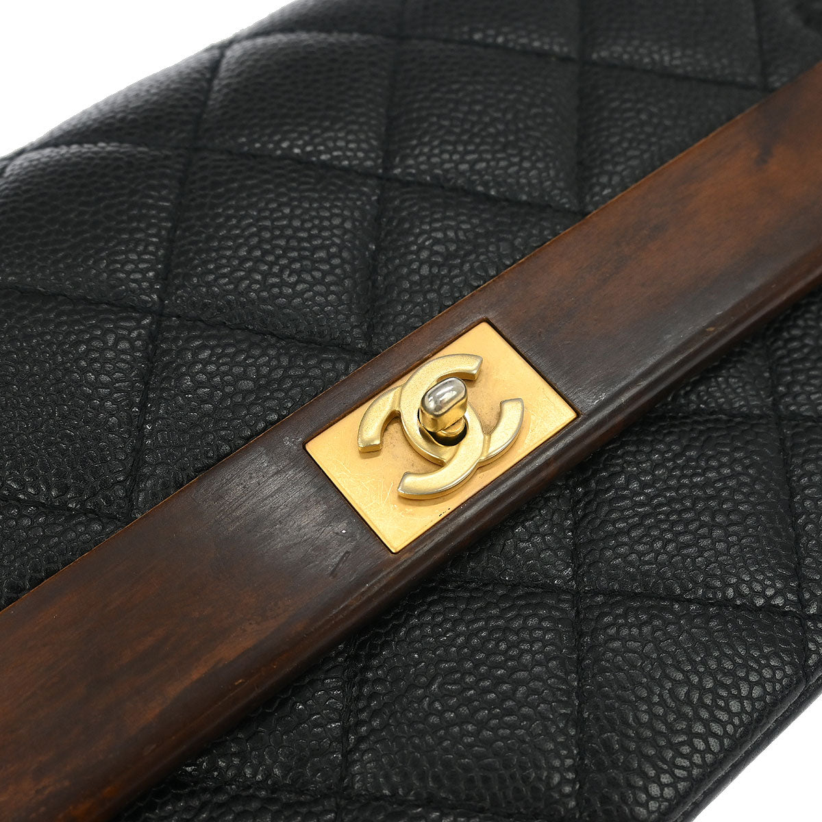 Chanel Black Caviar Wood Straight Flap Shoulder Bag