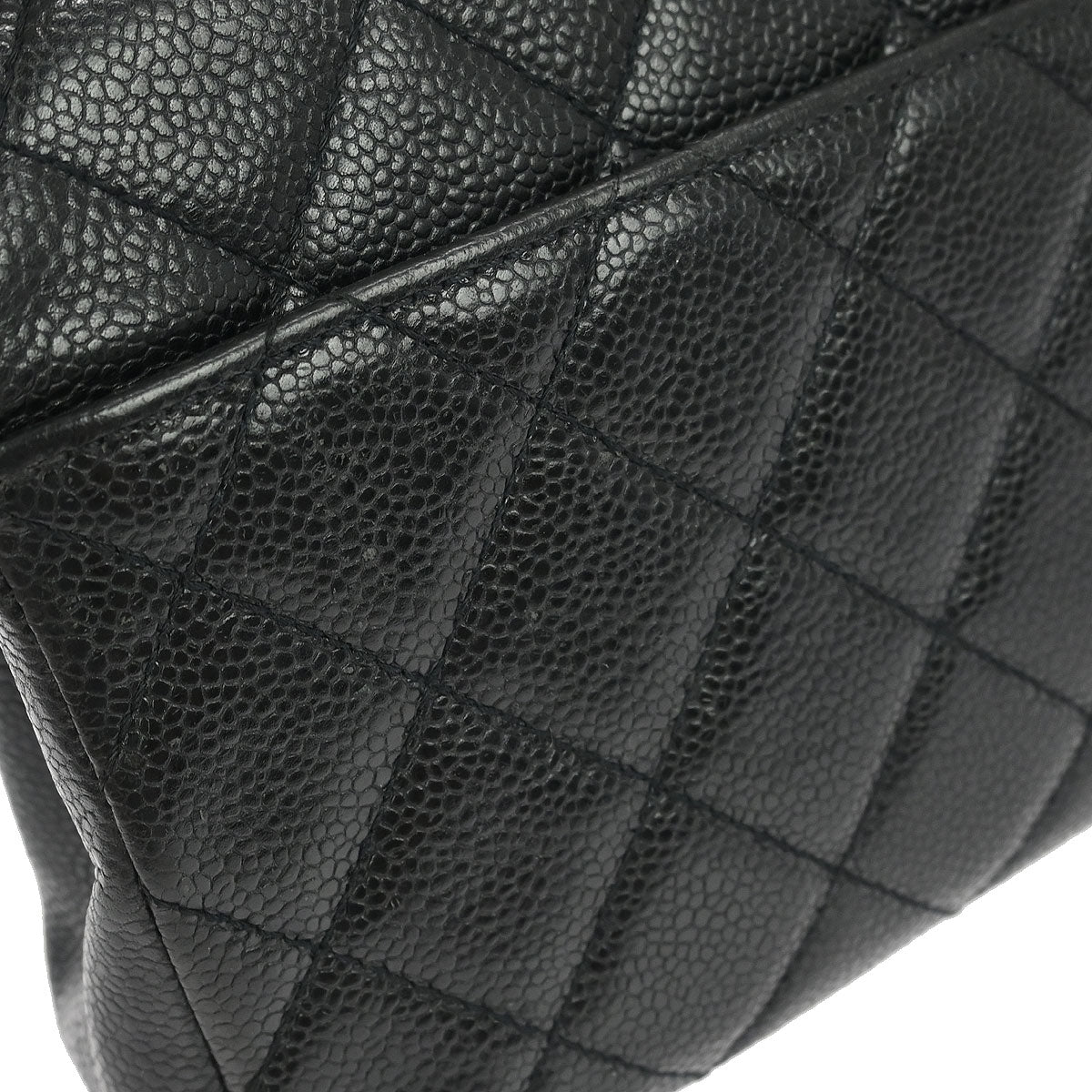 Chanel Black Caviar Wood Straight Flap Shoulder Bag