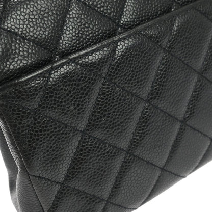 Chanel Black Caviar Wood Straight Flap Shoulder Bag