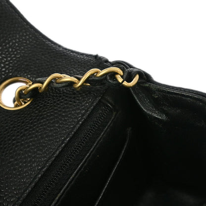 Chanel Black Caviar Wood Straight Flap Shoulder Bag