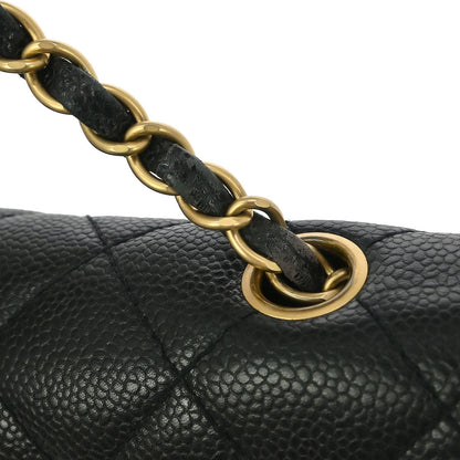 Chanel Black Caviar Wood Straight Flap Shoulder Bag
