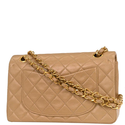 Chanel 1989-1991 Beige Lambskin Small Classic Double Flap Shoulder Bag