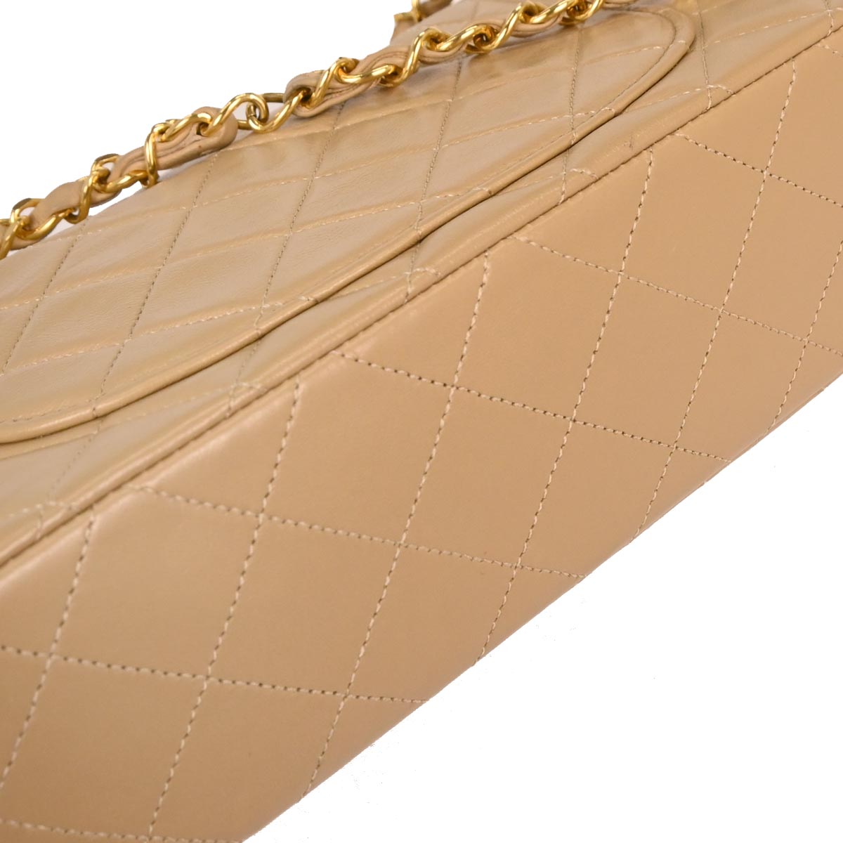 Chanel 1989-1991 Beige Lambskin Small Classic Double Flap Shoulder Bag