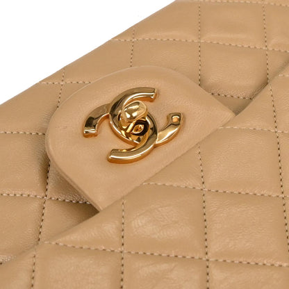 Chanel 1989-1991 Beige Lambskin Small Classic Double Flap Shoulder Bag