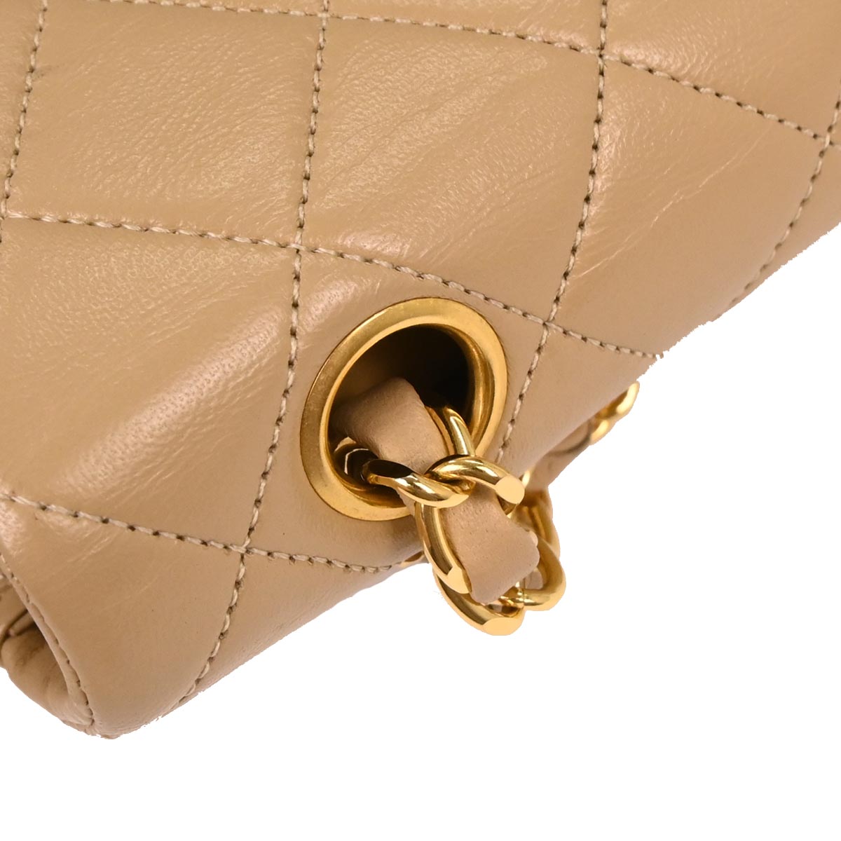 Chanel 1989-1991 Beige Lambskin Small Classic Double Flap Shoulder Bag