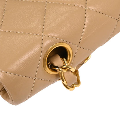 Chanel 1989-1991 Beige Lambskin Small Classic Double Flap Shoulder Bag