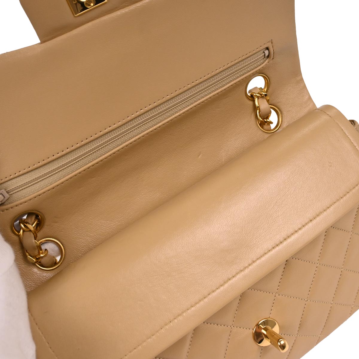 Chanel 1989-1991 Beige Lambskin Small Classic Double Flap Shoulder Bag