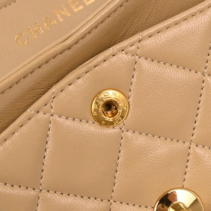 Chanel 1989-1991 Beige Lambskin Small Classic Double Flap Shoulder Bag