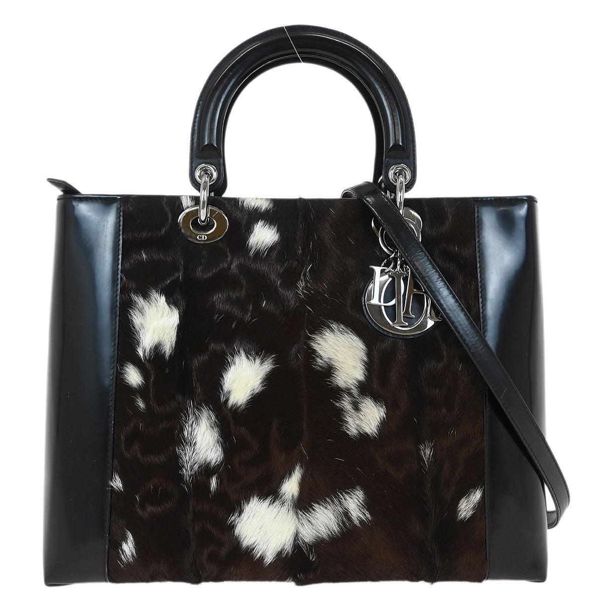 Christian Dior * Black Fur Lady Dior 2way Shoulder Handbag