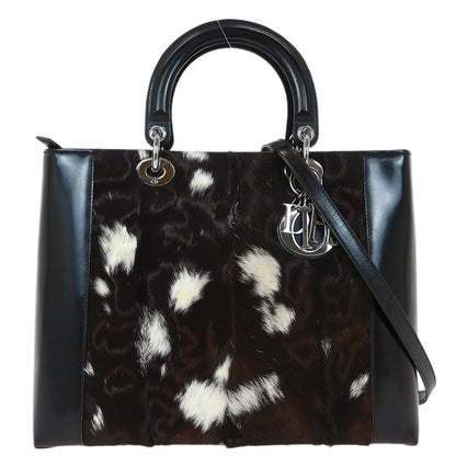 Christian Dior * Black Fur Lady Dior 2way Shoulder Handbag