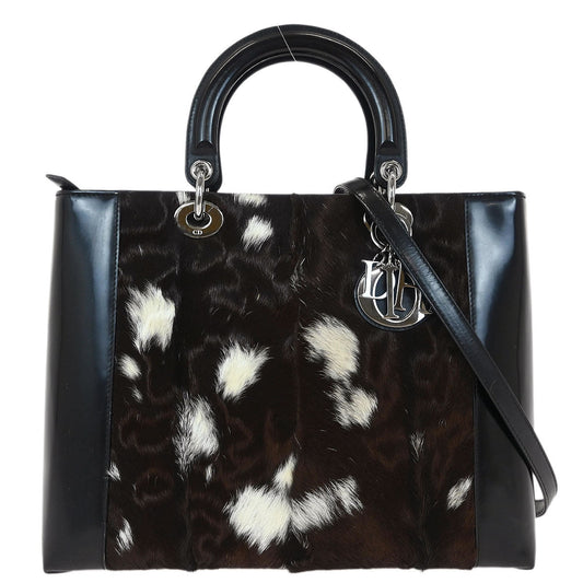 Christian Dior * Black Fur Lady Dior 2way Shoulder Handbag