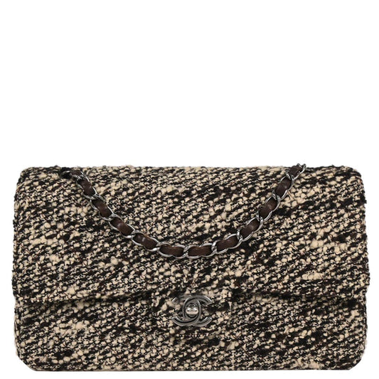Chanel 2005-2006 Brown Tweed Medium Classic Double Flap Shoulder Bag