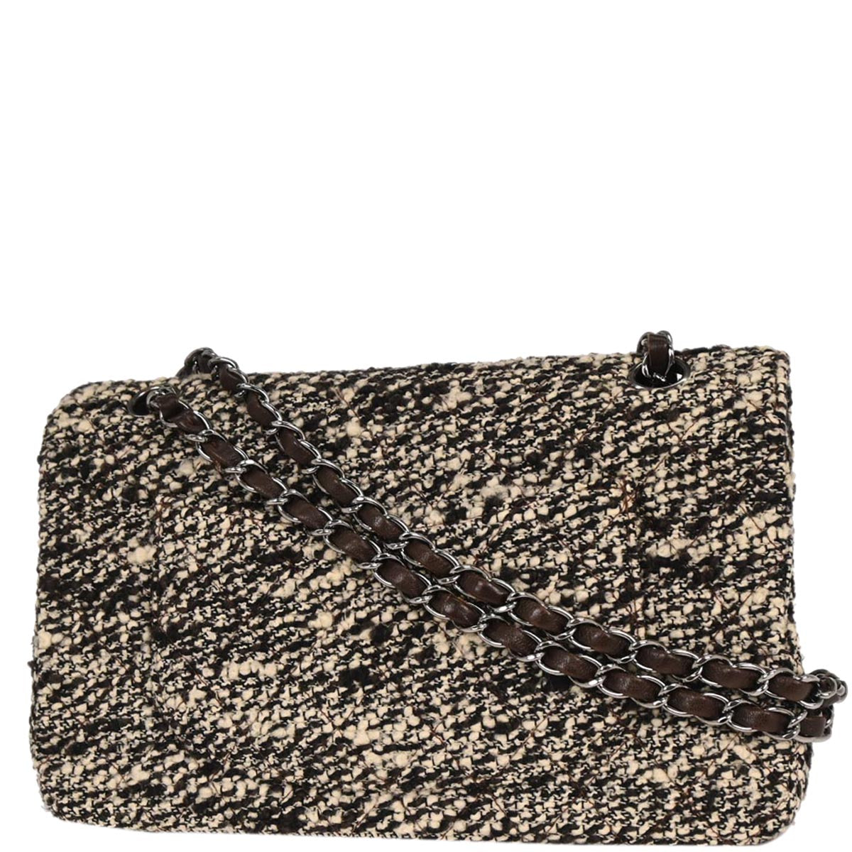 Chanel 2005-2006 Brown Tweed Medium Classic Double Flap Shoulder Bag