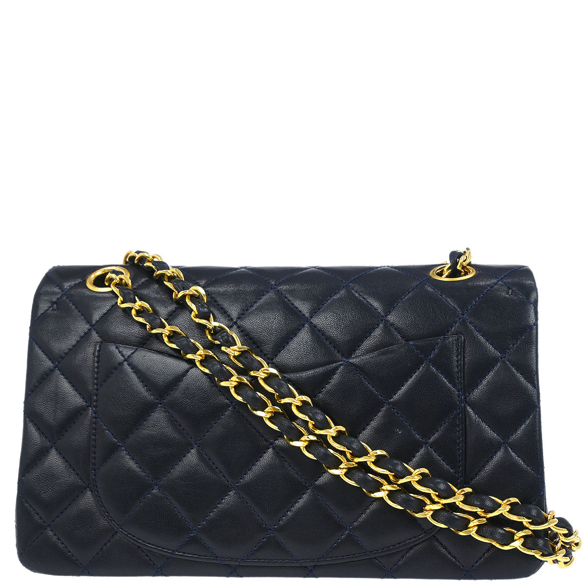 Chanel 1989-1991 Navy Lambskin Small Classic Double Flap Shoulder Bag