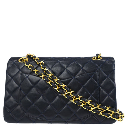 Chanel 1989-1991 Navy Lambskin Small Classic Double Flap Shoulder Bag