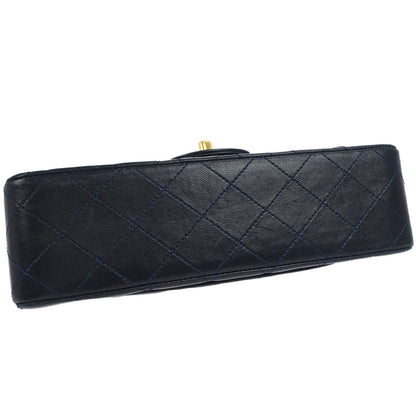 Chanel 1989-1991 Navy Lambskin Small Classic Double Flap Shoulder Bag