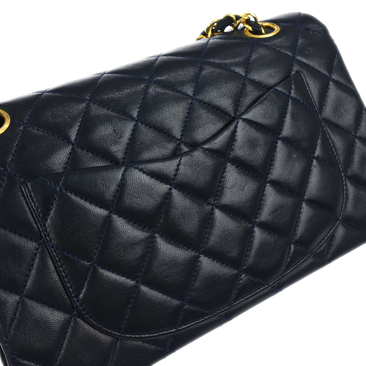 Chanel 1989-1991 Navy Lambskin Small Classic Double Flap Shoulder Bag