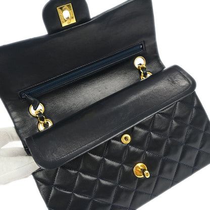 Chanel 1989-1991 Navy Lambskin Small Classic Double Flap Shoulder Bag