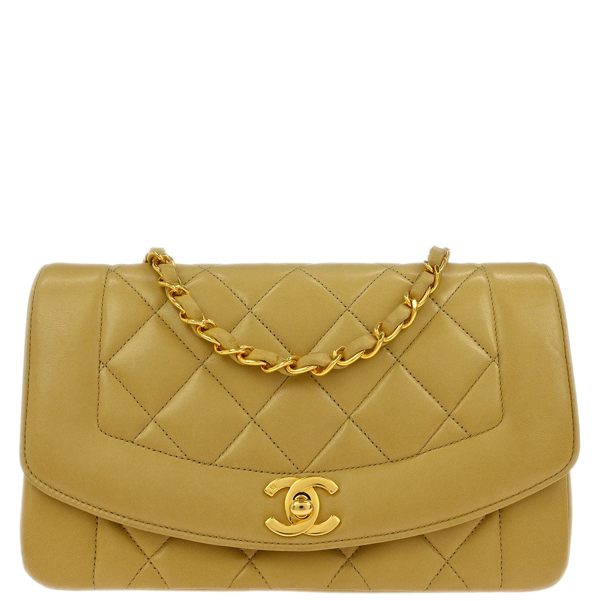 Chanel 1991-1994 Beige Lambskin Small Diana Shoulder Bag