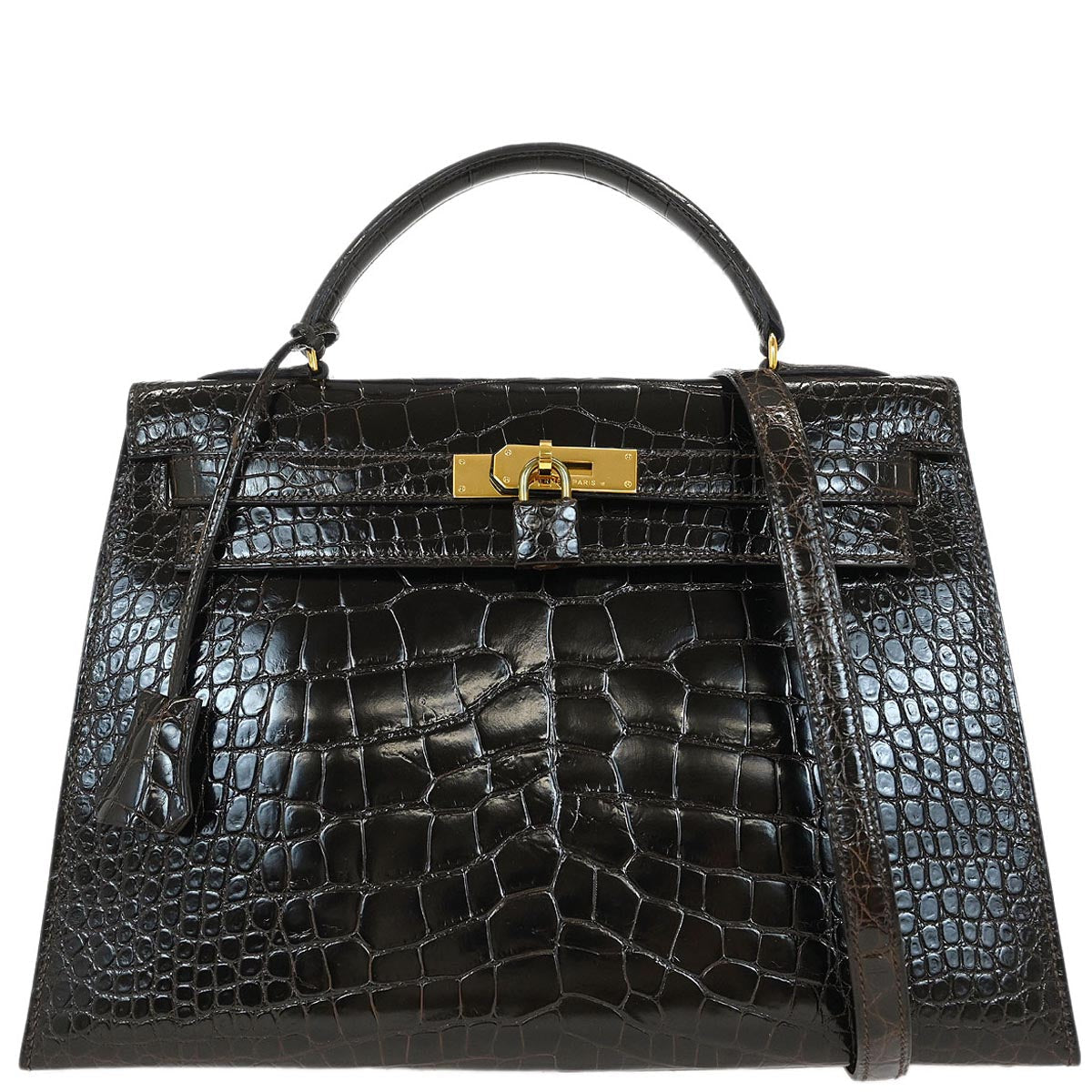 Hermes * Cocaon Alligator Kelly 32 Sellier 2way Shoulder Handbag