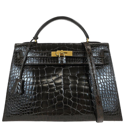 Hermes * Cocaon Alligator Kelly 32 Sellier 2way Shoulder Handbag