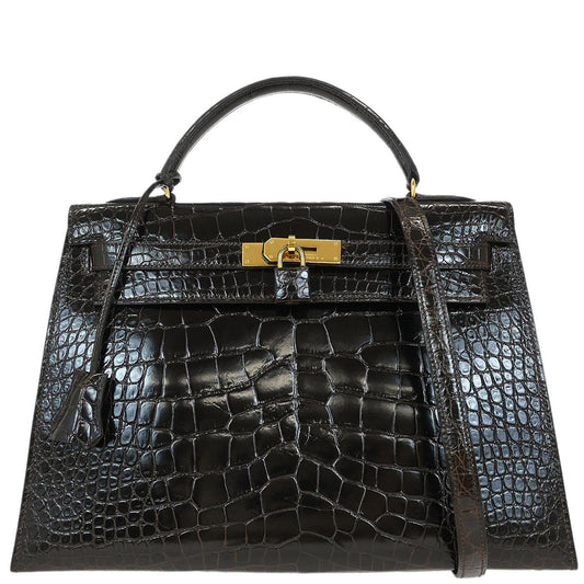 Hermes * Cocaon Alligator Kelly 32 Sellier 2way Shoulder Handbag