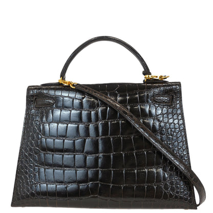 Hermes * Cocaon Alligator Kelly 32 Sellier 2way Shoulder Handbag