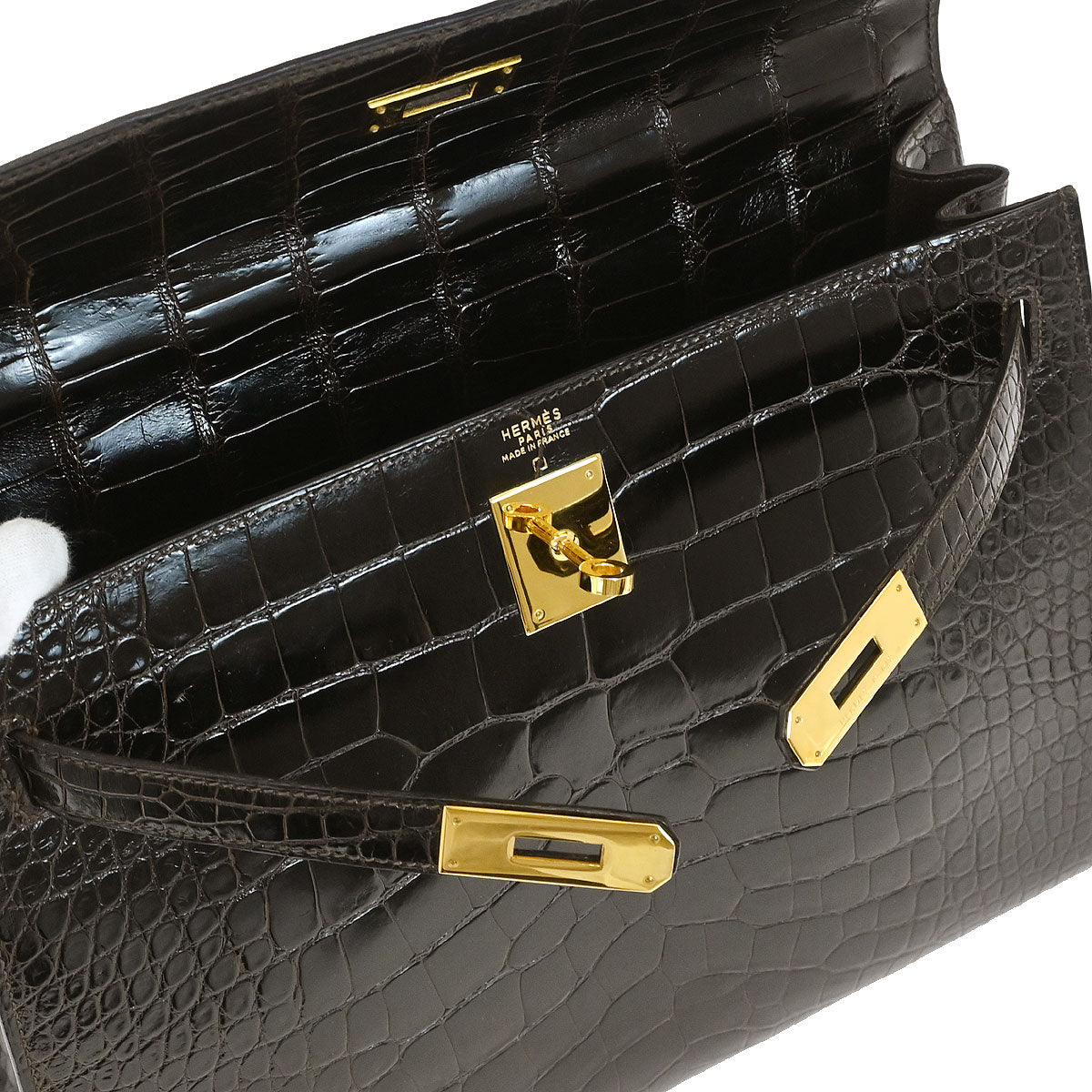 Hermes * Cocaon Alligator Kelly 32 Sellier 2way Shoulder Handbag