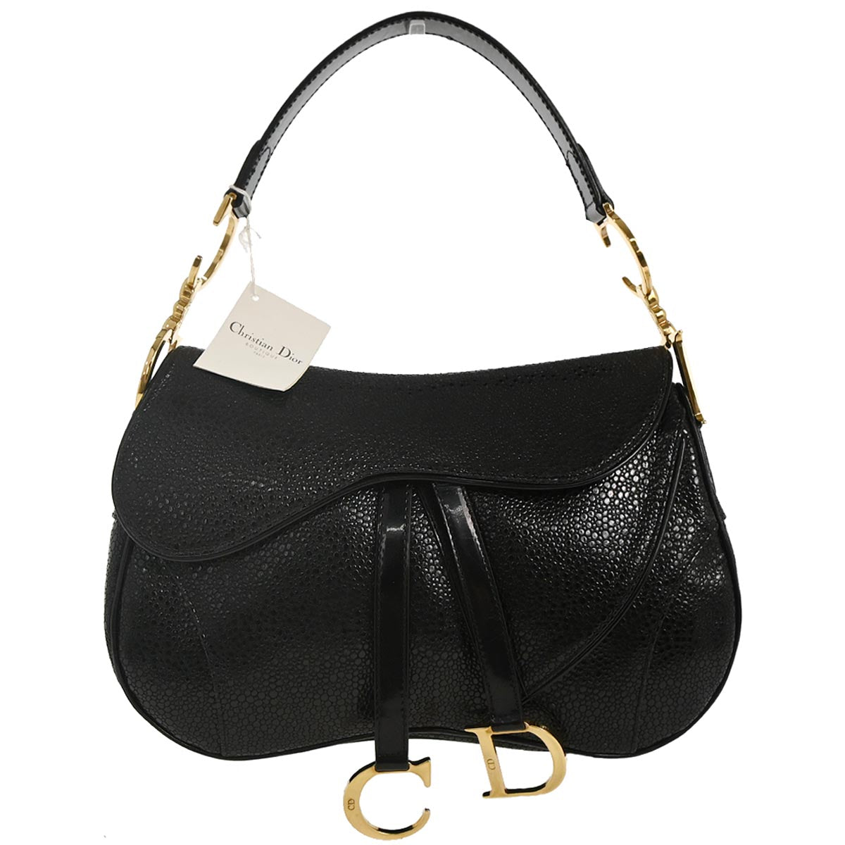 Christian Dior * Black Galuchat Stingray Double Saddle Handbag