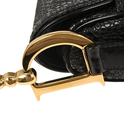 Christian Dior * Black Galuchat Stingray Double Saddle Handbag
