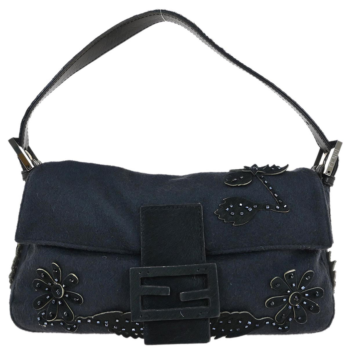 Fendi * Dark Gray Felt Pony Hair Baguette Handbag