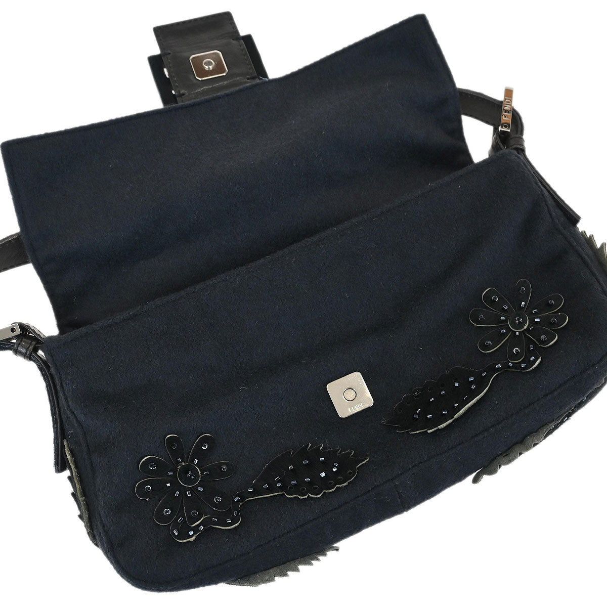 Fendi * Dark Gray Felt Pony Hair Baguette Handbag