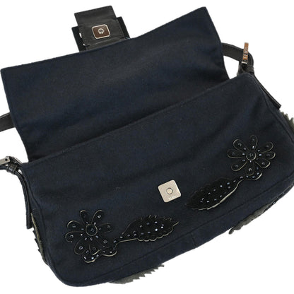 Fendi * Dark Gray Felt Pony Hair Baguette Handbag