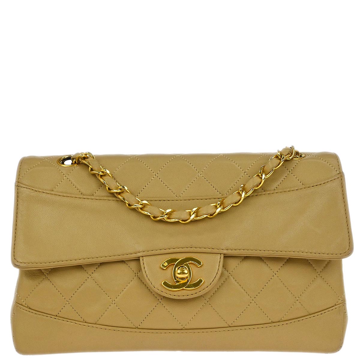 Chanel 1989-1991 Beige Lambskin Single Flap Shoulder Bag