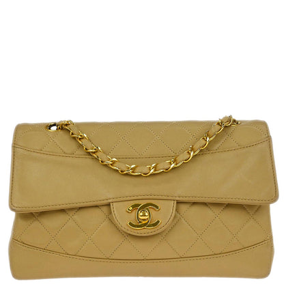 Chanel 1989-1991 Beige Lambskin Single Flap Shoulder Bag