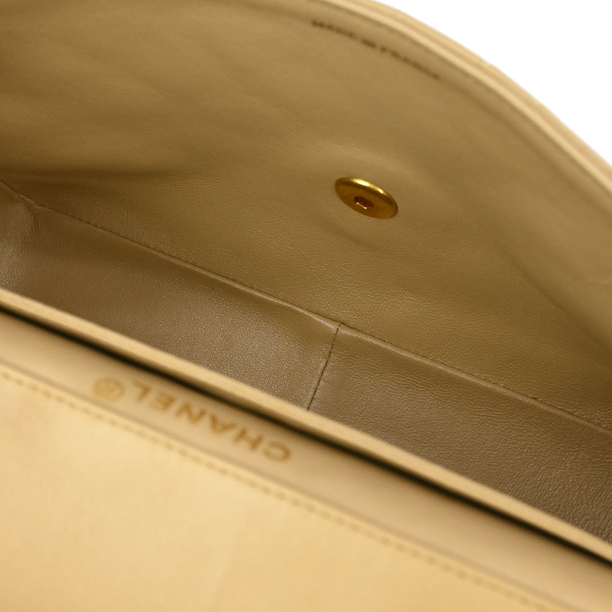 Chanel 1989-1991 Beige Lambskin Single Flap Shoulder Bag