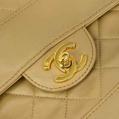 Chanel 1989-1991 Beige Lambskin Single Flap Shoulder Bag