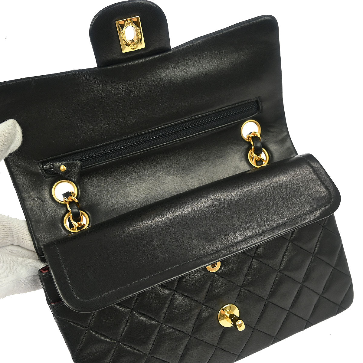Chanel Black Lambskin Small Classic Double Flap Shoulder Bag 155720