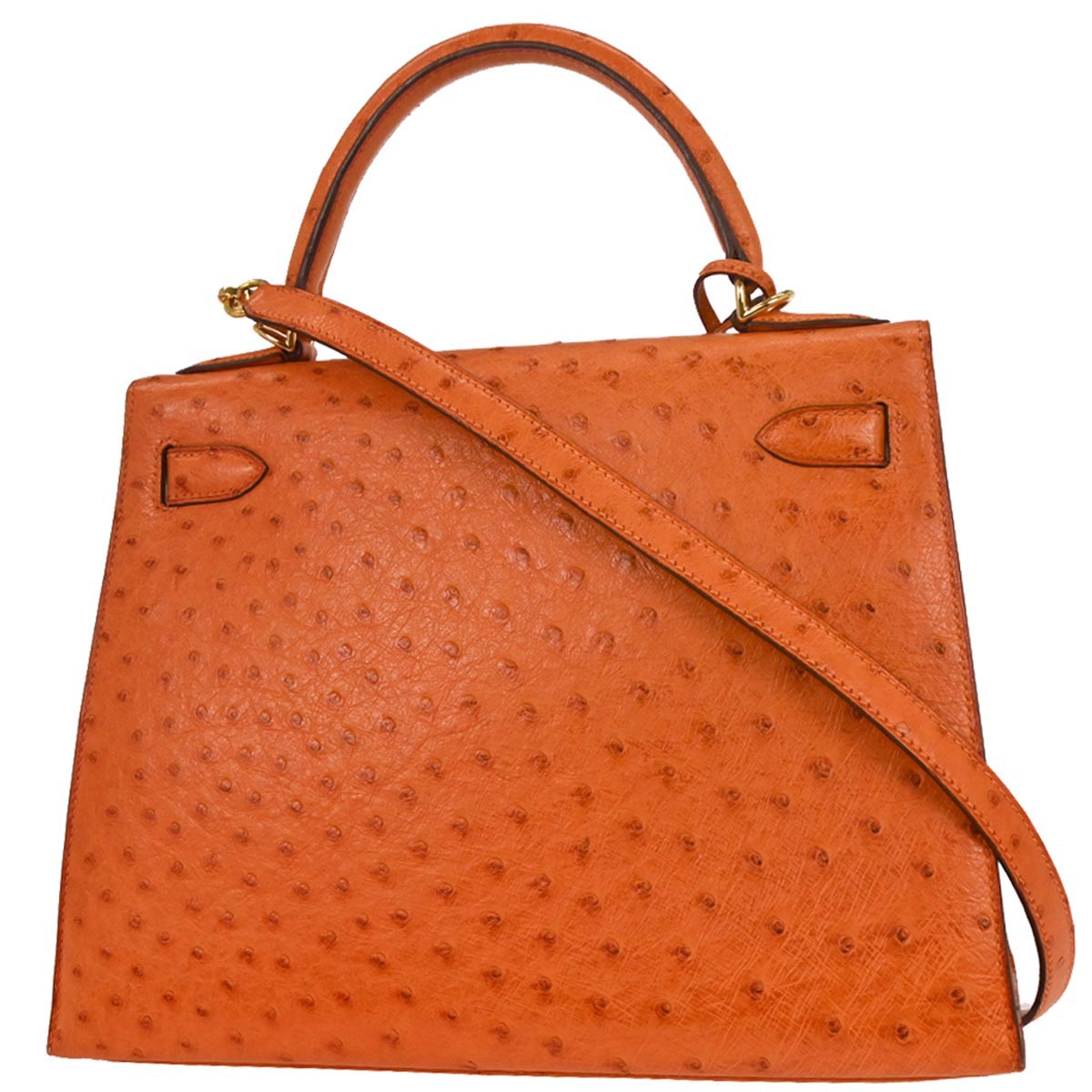 Hermes * Orange Ostrich Kelly 28 Sellier 2way Shoulder Handbag