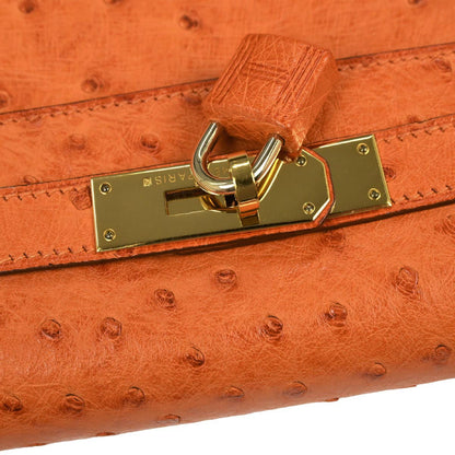 Hermes * Orange Ostrich Kelly 28 Sellier 2way Shoulder Handbag